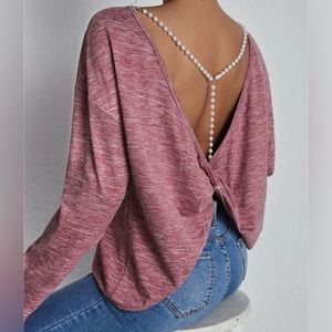 Dusty pink, pearl chain, backless top